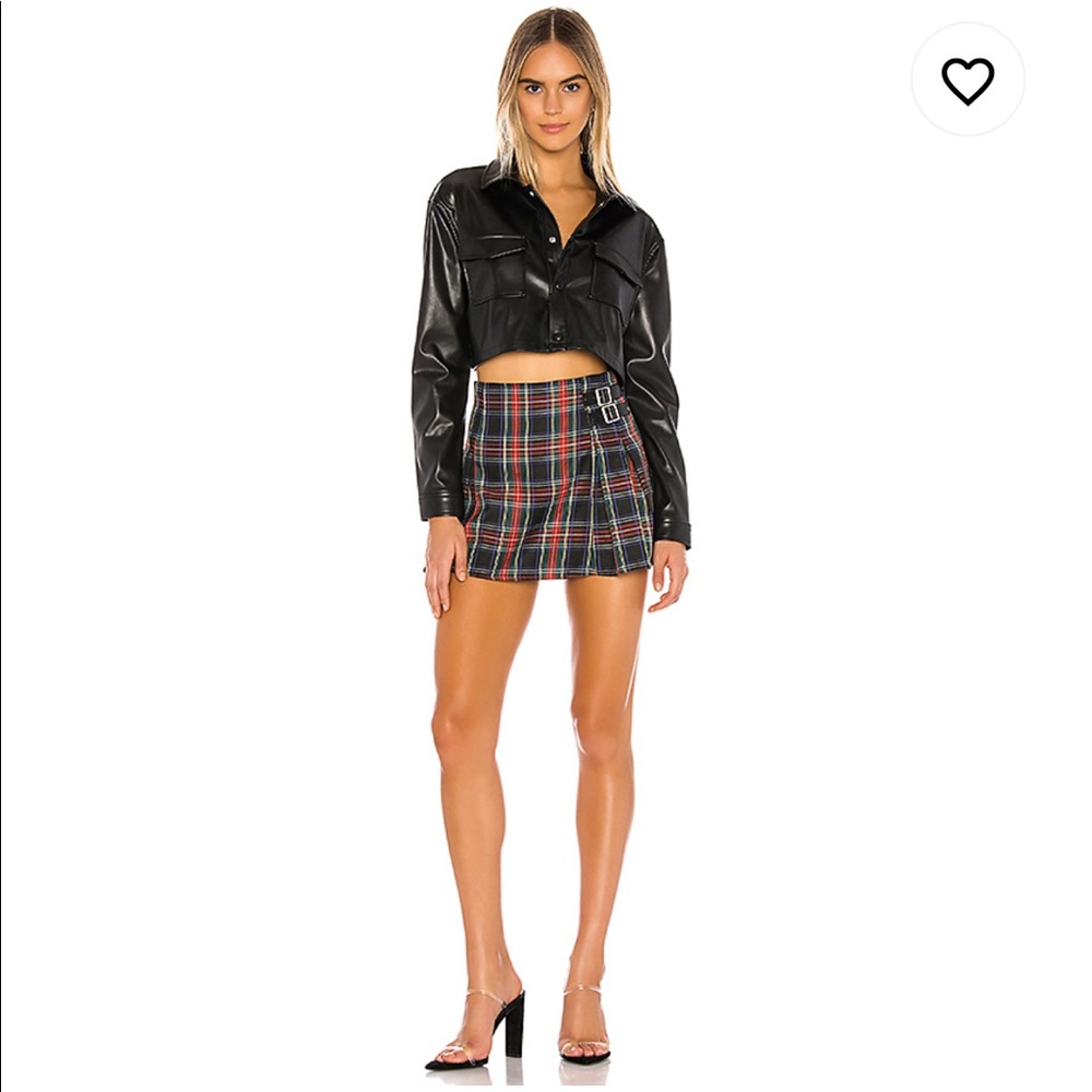 Danielle Guizio Pleated Plaid Mini Skirt Lg NWT